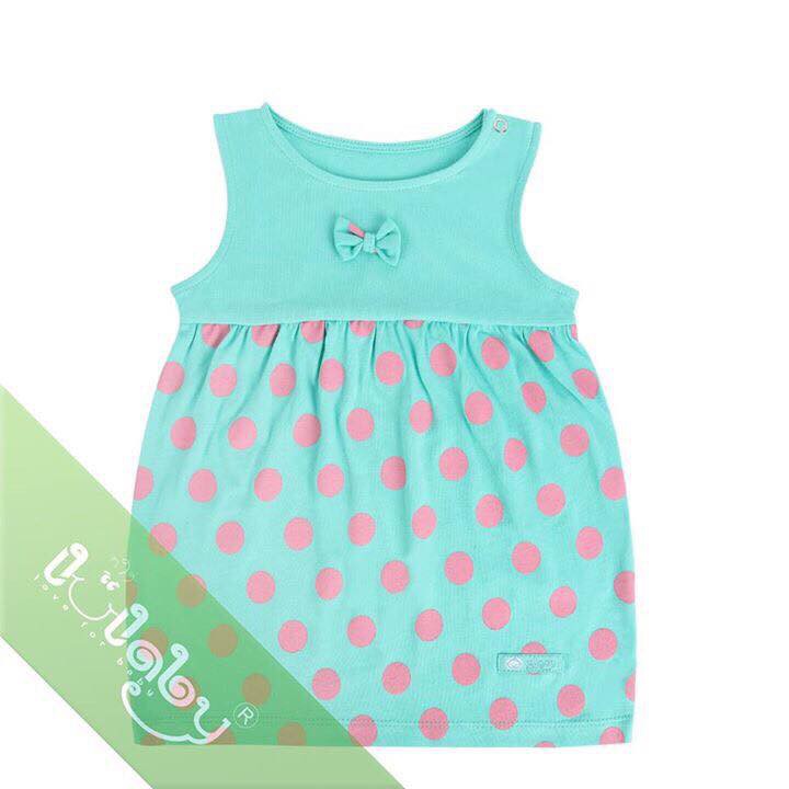 Đầm sát nách bé gái - Xanh chấm bi hồng Lullaby