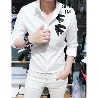áo sơ mi nam trắng phối logo chim én thời trang cao cấp chuẩn shop