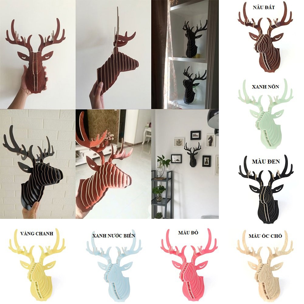 [Mã LIFE2410K giảm 10K đơn 20K] Đầu Hươu Treo tường Trang trí 30x21x27 cm - Deer Head Decor