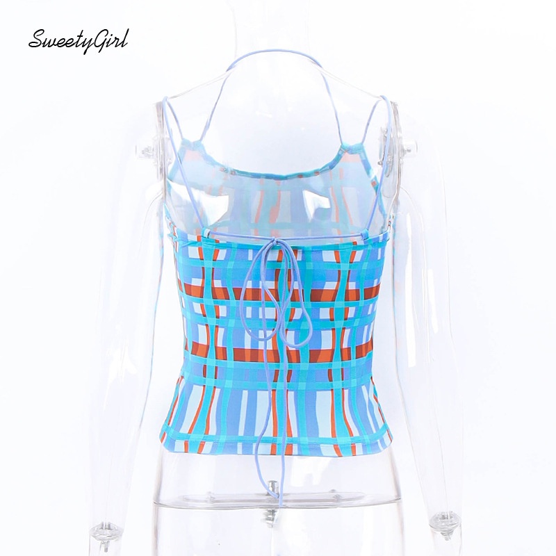 Áo Hai Dây Họa Tiết Sọc Caro 2022 Ôm Dáng Quyến Rũ Cho Nữ