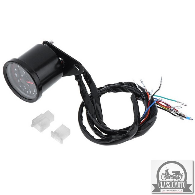 ĐỒNG HỒ XE MÁY - Đồng hồ độ đo km classic màu đen có kèm báo số và 2 đèn báo chức năng cơ bản