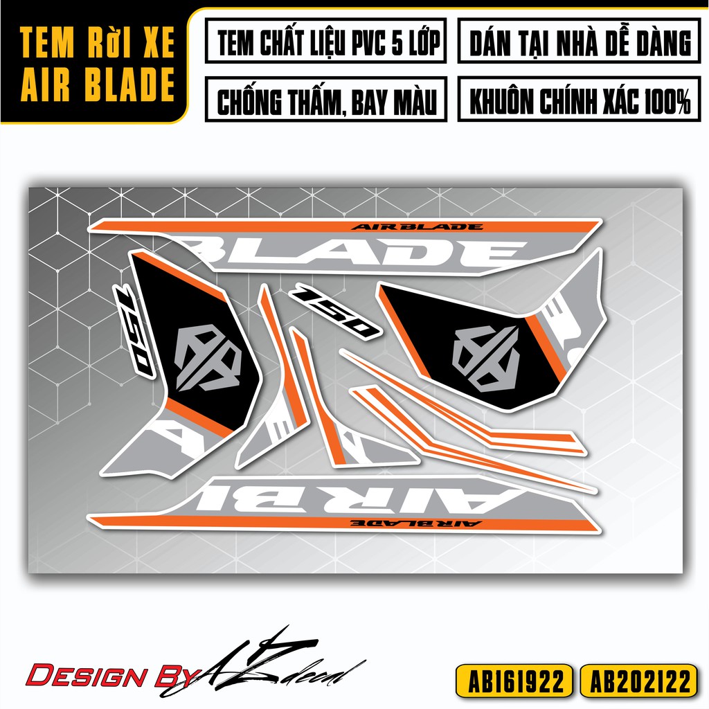 Tem Airblade Logo AB Chế | AB22 | Tem Rời Xe AB Cao Cấp Chống Nước, Chống Bay Màu, Cắt Sẵn Khuôn