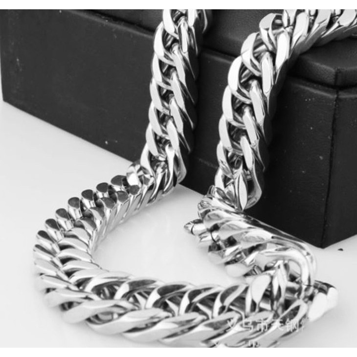 Dây chuyền nam inox cao cấp kiểu lặc đôi bản to 17mm trắng sáng cực ngầu - Bảo hành vĩnh viễn không đen, không gỉ