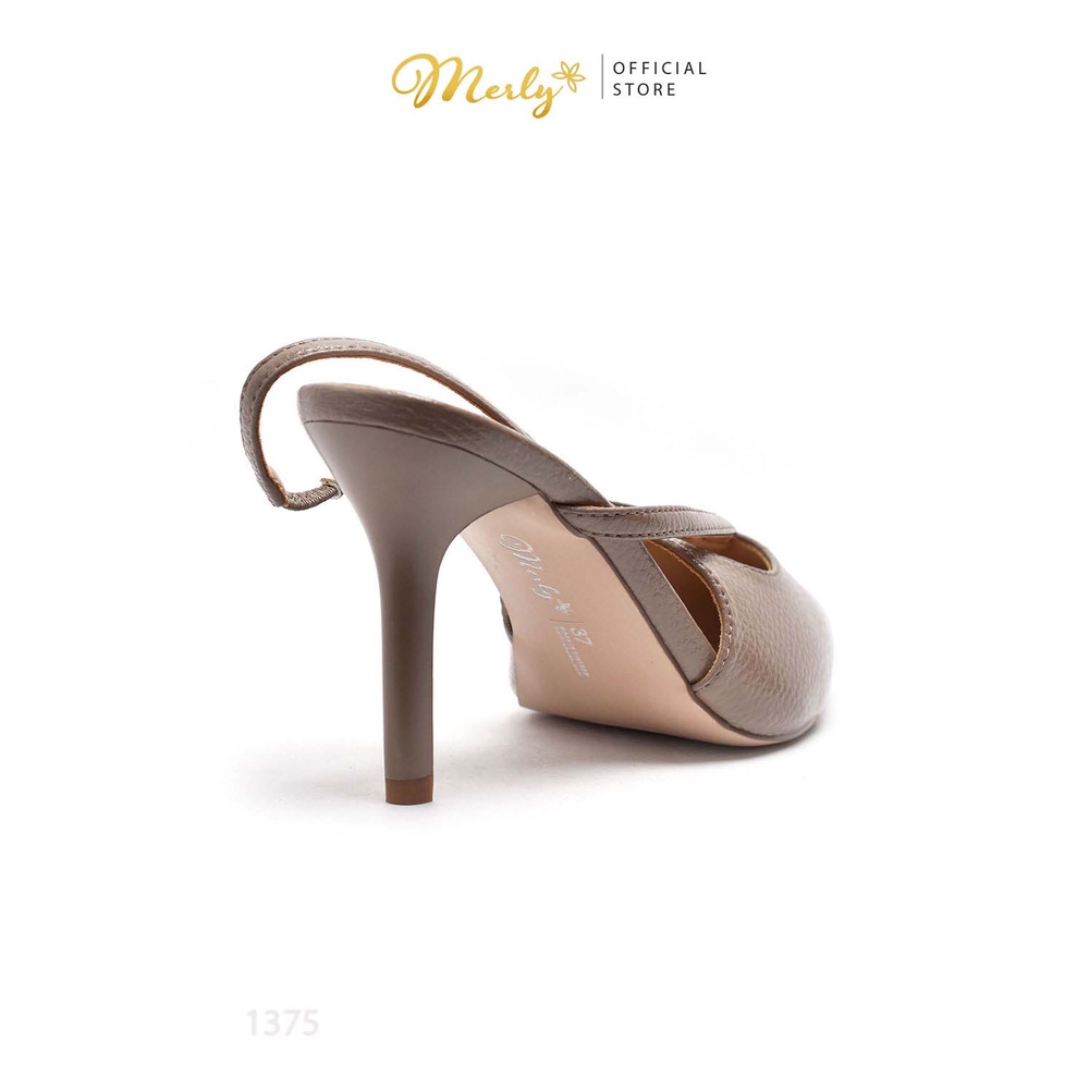 Giày slingback gót nhọn 8cm Merly 1375 Nâu, Giày sandal gót nhọn 8cm, giày nữ big size