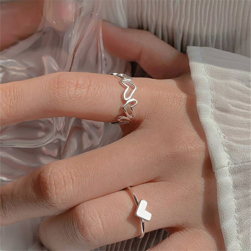 Set 2 nhẫn kiểu trái tim xinh xắn dễ thương
