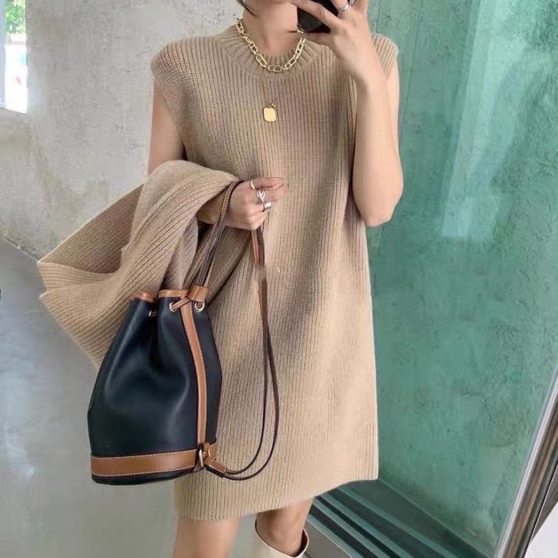 Women's Winter New Lantern Sleeve Pullover Half Turtleneck Shawl Knitted Two-Piece Dress Sweater