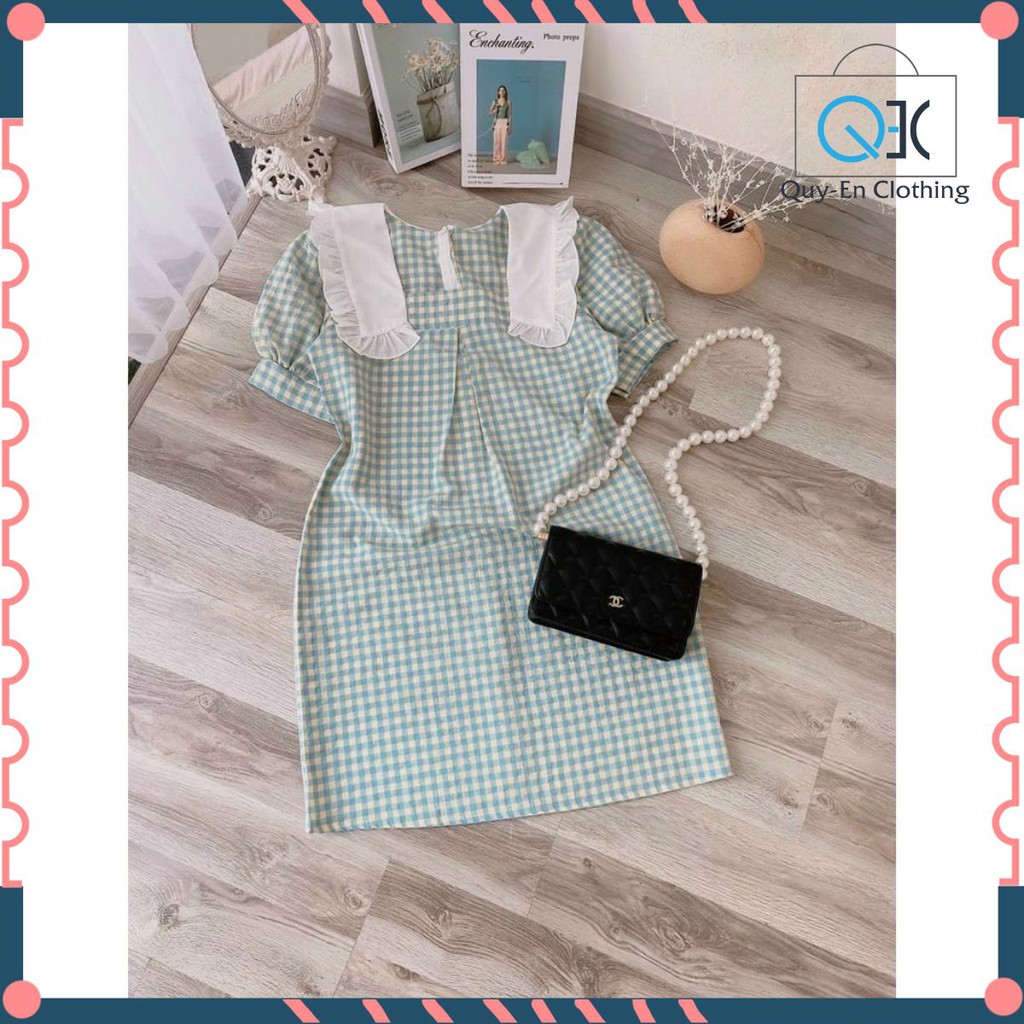 💟 |SIÊU HOT| Đầm caro nữ cổ bèo màu xanh vintage xinh xắn 👚👗