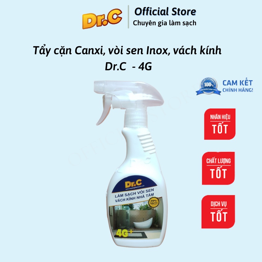 Siêu tẩy cặn canxi nhà tắm,tẩy sạch vòi inox, đốm nước trên vách kính, bồn sứ, gạch men, Dr.C Chính hãng, Chai 300ml