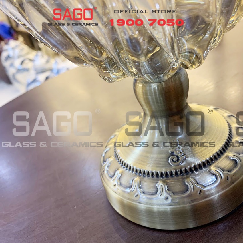 Đĩa Thủy Tinh Trái Cây Có Chân Mạ Đồng Sọc Có Nắp  | Tùy Chọn Kiểu Dáng