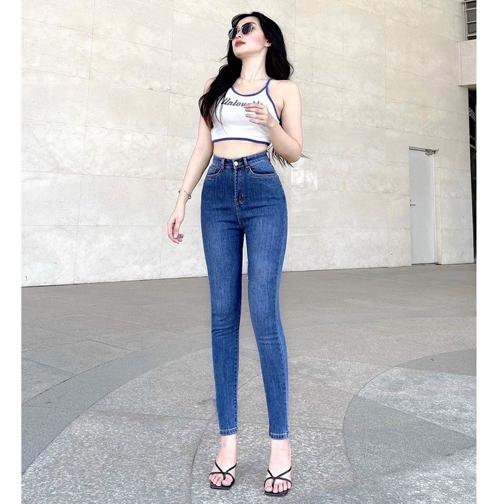 Quần jeans nữ bigsize lưng cao 48-95kg G-Jeans co giãn có túi, quần bò big size cạp cao dáng ôm trơn dài