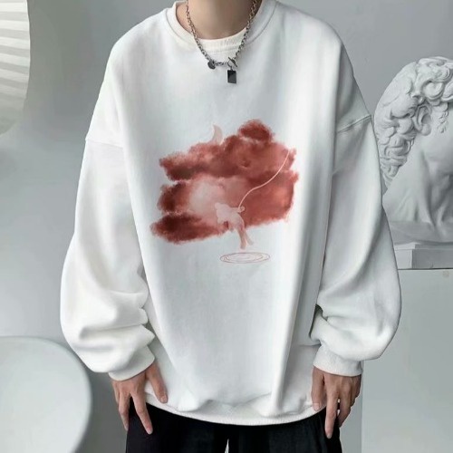 Áo Sweater Cổ Tròn Dáng Rộng In Họa Tiết Đơn Giản Phong Cách Hàn Quốc Cho Nam