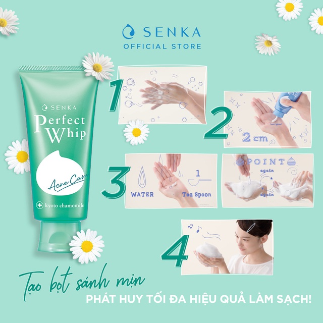 Sữa rửa mặt dành cho da mụn Senka perfect whip acne care 100g