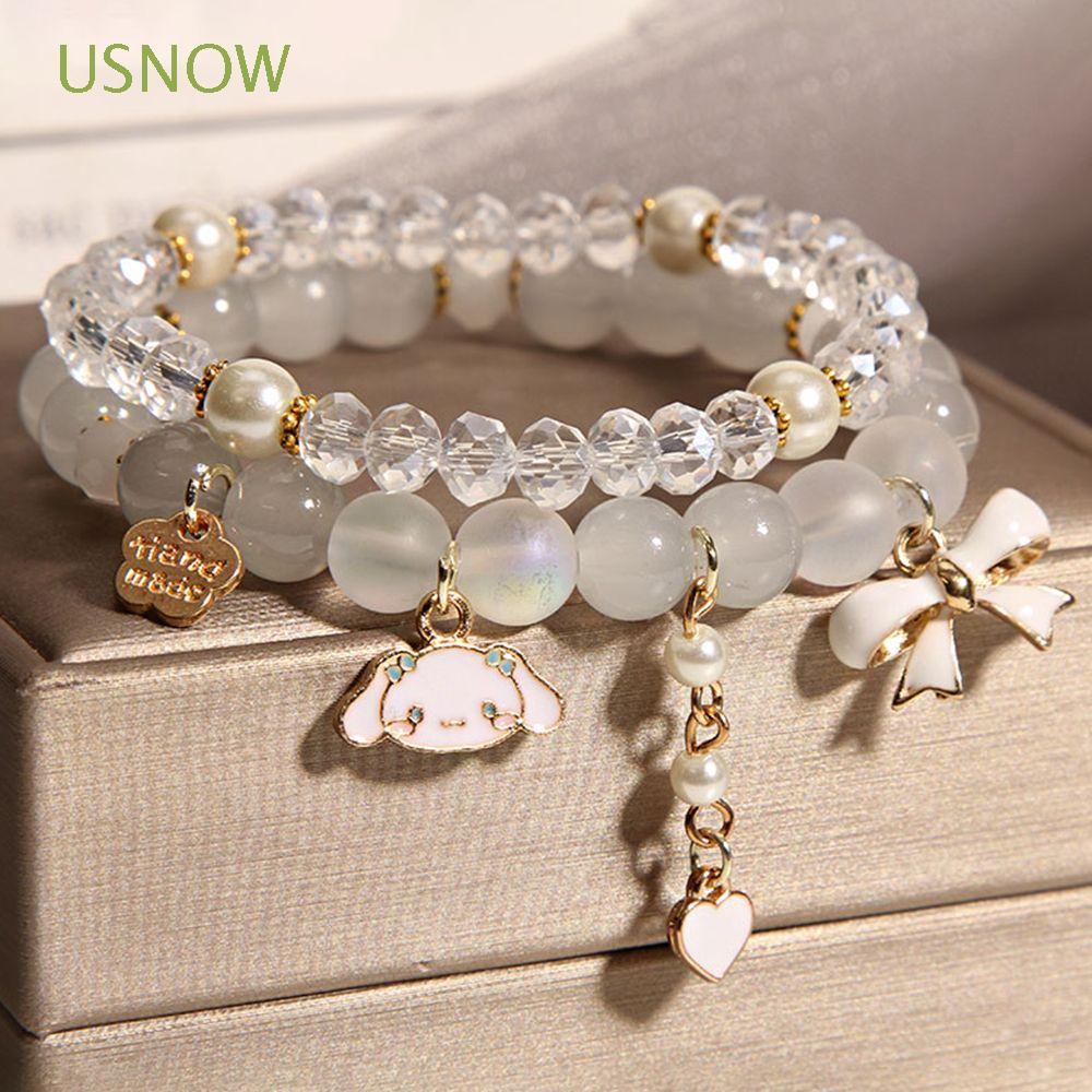 Usnow Women|Vòng Đeo Tay Chuỗi Hạt Có Thể Điều Chỉnh Phối Mặt Hình Hoa Và Nơ Xinh Xắn