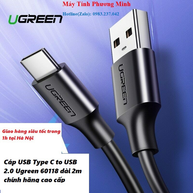 Cáp sạc và truyền dữ liệu USB Type C to USB 2.0 cao cấp Ugreen 60118 dài 2m- Hàng chính hãng