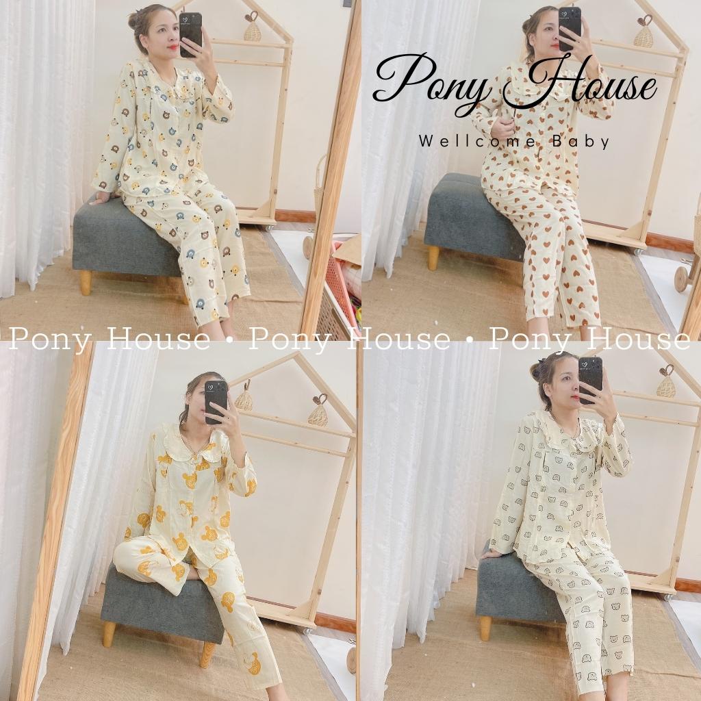 Bộ Bầu Sau Sinh Dài Tay Chất Đũi Hàn Siêu Mềm, Có Khóa Cho Con Bú Cao Cấp (Free Size 45-58kg)