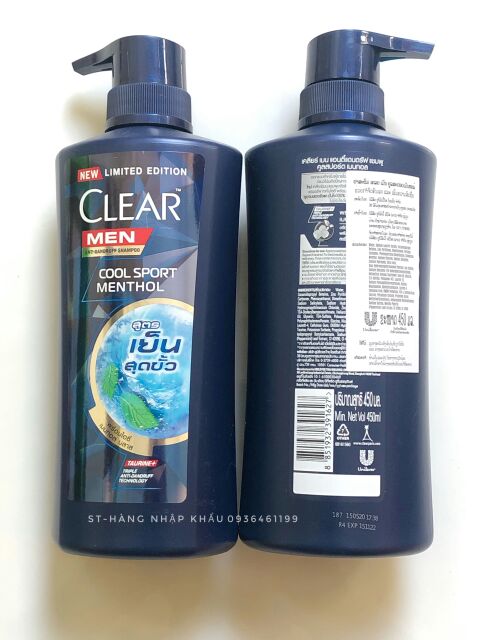 Dầu gội Clear Men bạc hà THÁI LAN 450ml