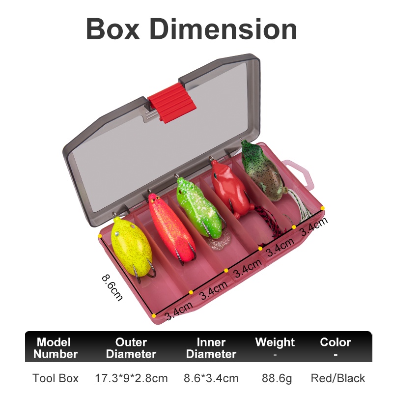 Hộp 5 Mồi Giả Câu Cá Hình Ếch 3D Bằng Nhựa Mềm