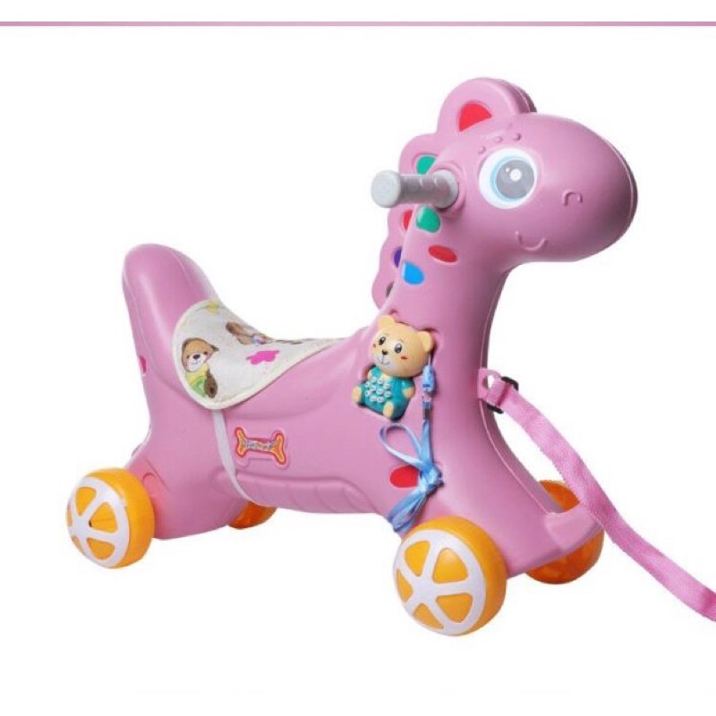Ngựa bập bênh cho bé 2in1 lại là xe chòi chân tặng kèm :điện thoại gấu có nhạc,có dây đai kéo,có đệm yên ngồi cho bé.