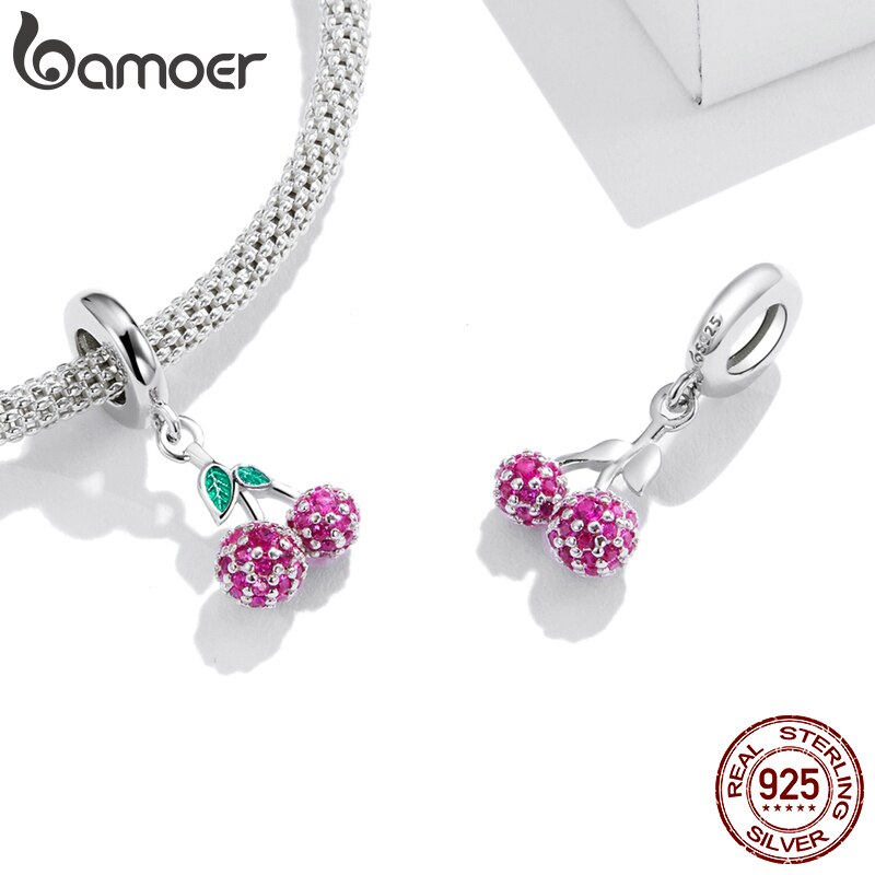 Charm Bạc 925 Bamoer BSC401 Kiểu Dáng Cherry Làm Vòng Tay Lắc Tay DIY Cho Nữ