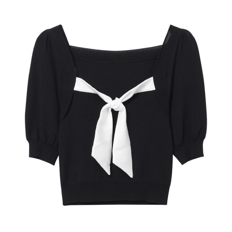 Áo len đen phối nơ trắng Peacebird