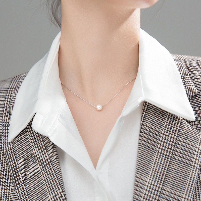 Vòng cổ bạc ngọc trai nhân tạo, dây chuyền bạc nữ DUYSON SILVER xỏ ngọc trai [DCKX28]