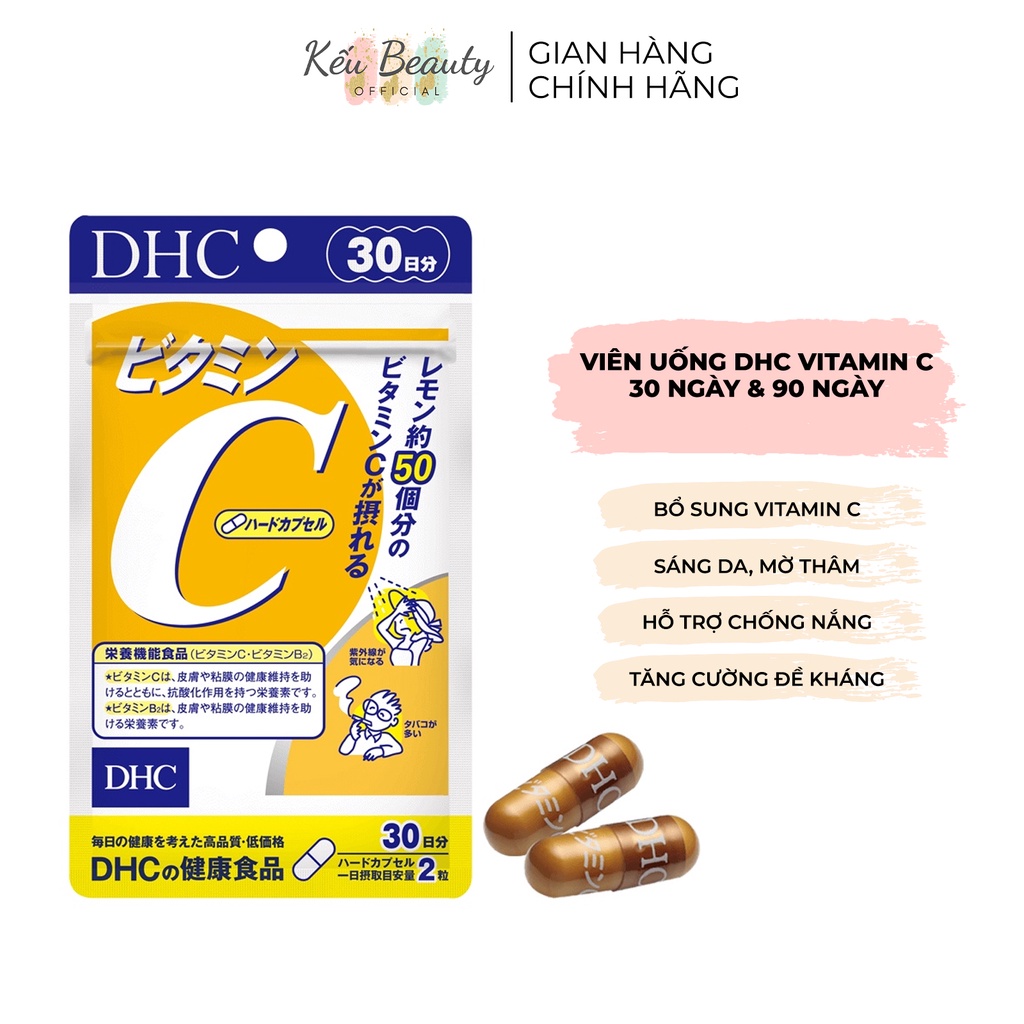 Viên uống bổ sung DHC Vitamin C Hard Capsule sáng da mờ thâm tăng đề kháng 30 và 90 ngày (60 và 180 viên)