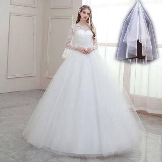 Váy cưới tay dài ôm sát phối họa tiết ren màu trắng thời trang cho nữ