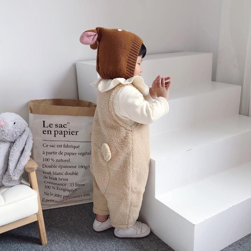 Áo Liền Quần Bằng Nhung Dày Không Tay In Hoạt Hình Dành Cho Bé Trai Gái