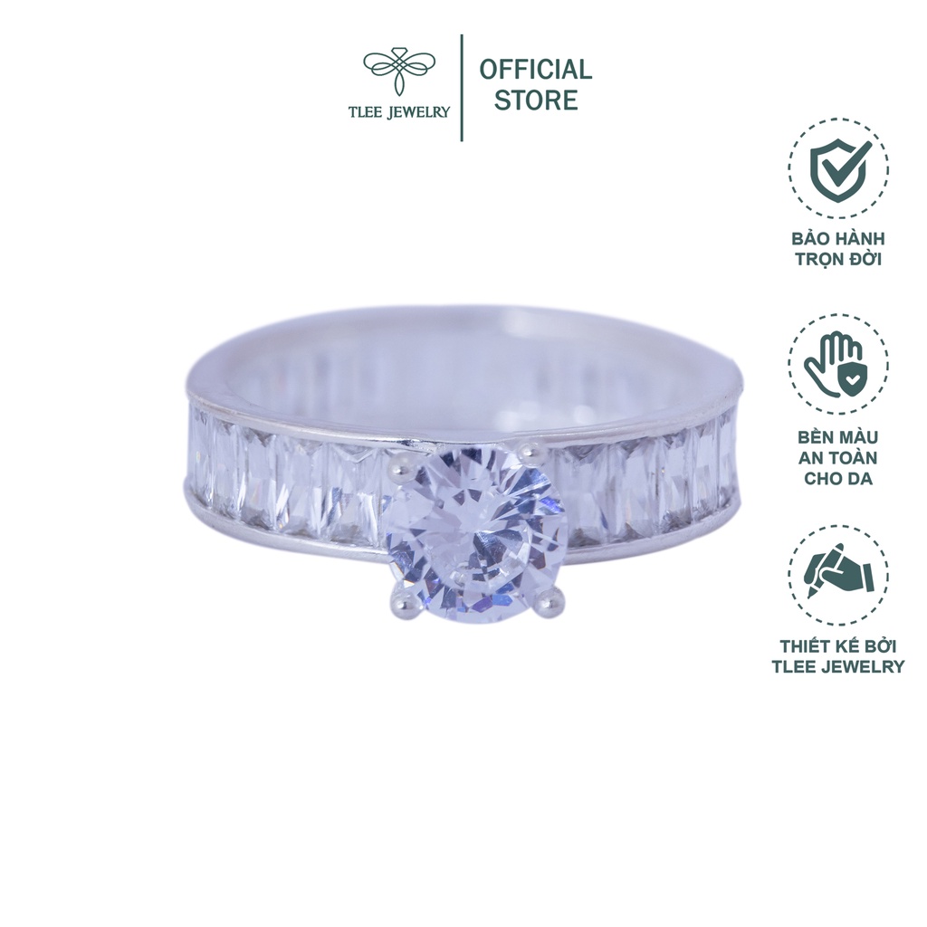 Nhẫn bạc nữ TLEE trụ đá bốn chấu viền đá kết cao cấp TleeJewelry A0101