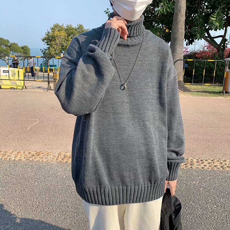 Áo Sweater cổ lọ dáng rộng màu sắc đơn giản thời trang thu đông cho nam giới