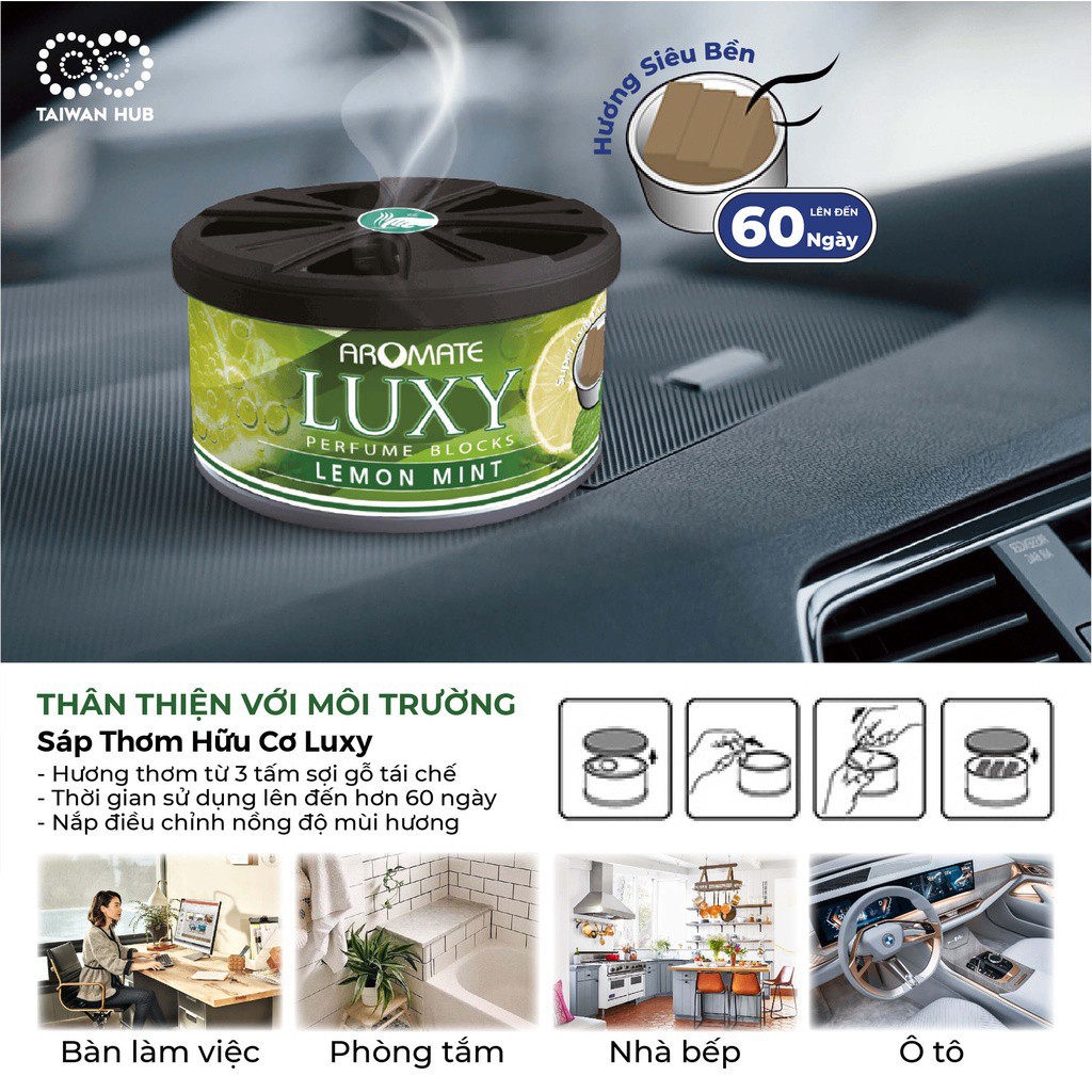 Sáp Thơm Phòng Hữu Cơ Nước Hoa Ô Tô Khử Mùi Xe Hơi Hương Thể Thao AROMATE Đài Loan Chính Hãng Nhập Khẩu - Taiwan Hub