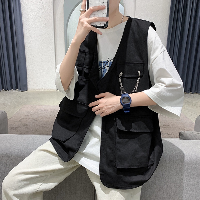 Áo Gile Túi Hộp Áo Khoác Ulzzang Cúc Cài Phong cách hàn quốc