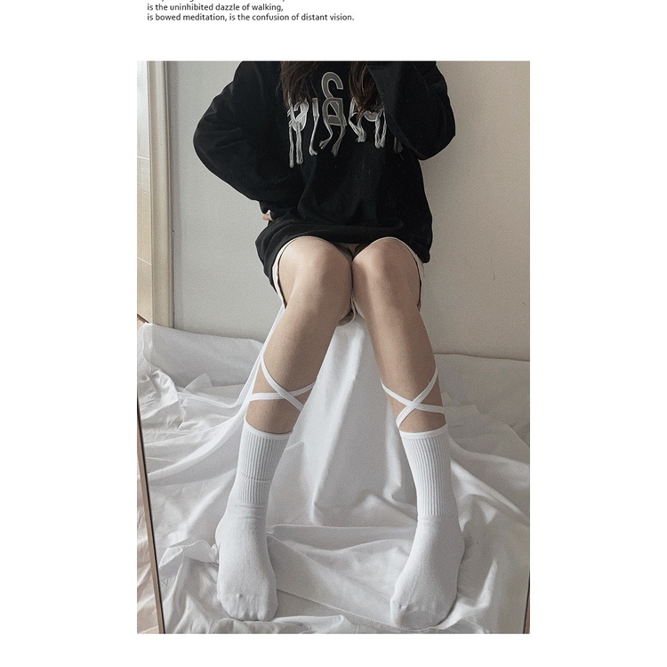 Japanese Reflective Stockings Bandage Lolita Socks Long Knee Socks Korea Style Women White Cotton Socks Cosplay JK Socks Cute