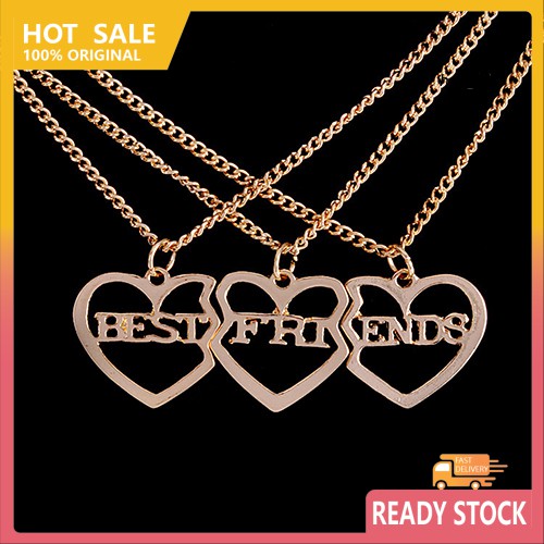 (Hàng Mới Về) Set 3 vòng cổ Mạ Vàng Mặt Hình Trái Tim Khắc Chữ Best Friend