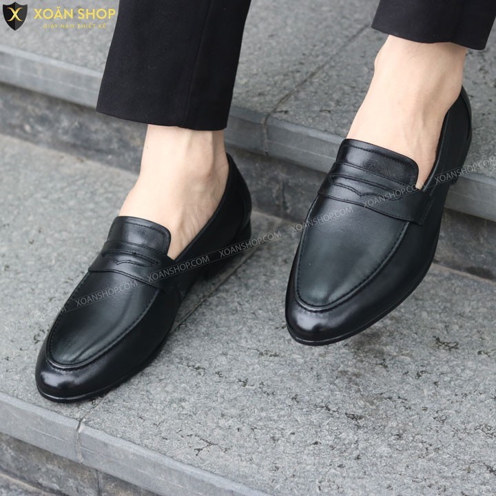 Giày lười nam công sở cao cấp_ [ Đế Khâu Cực Bền] _ Đế Cao Su _Giày Nam Giá Rẻ _ Mã T01 màu đen trơn.