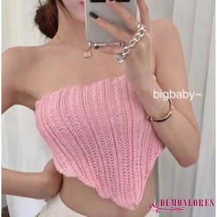 Áo croptop dệt kim không tay buộc dây sau lưng màu trơn gợi cảm cho nữ