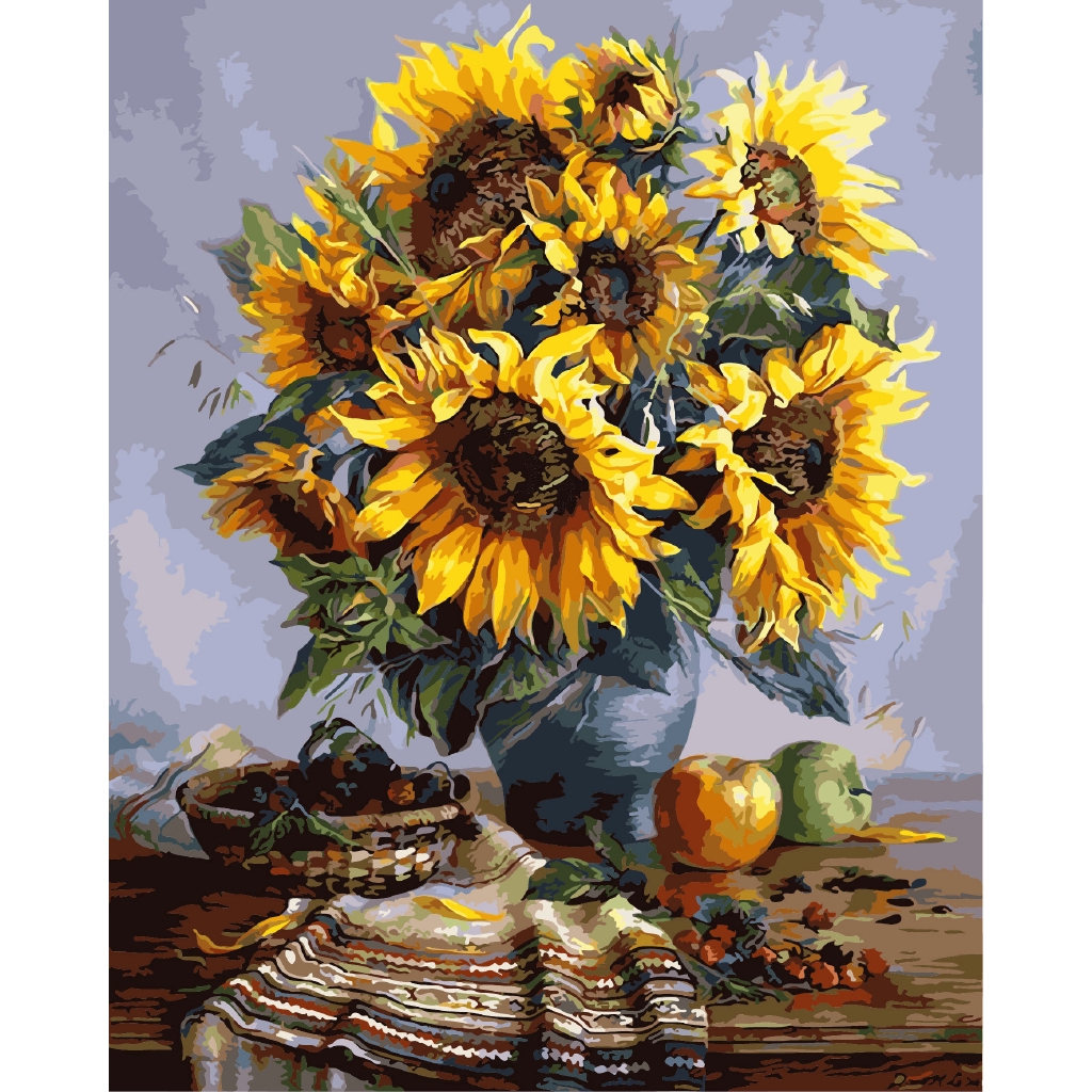 diy digital oil painting, living room flowers, hand-painted by yourself, oil paint, digital hand-painted decorative painting, sunflower