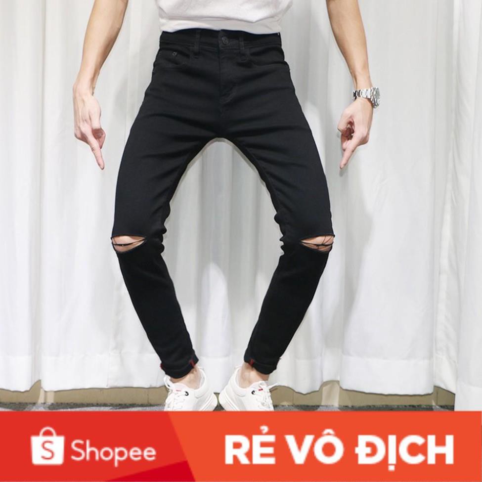 QUẦN JEAN NAM RÁCH ĐEN CO GIÃN DÁNG TRƠN ỐNG CÔN KIỂU DÁNG HÀN QUỐC 102