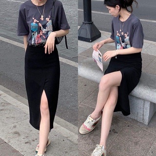 Chân váy chữ a xẻ đùi, váy dài xẻ đùi ulzzang