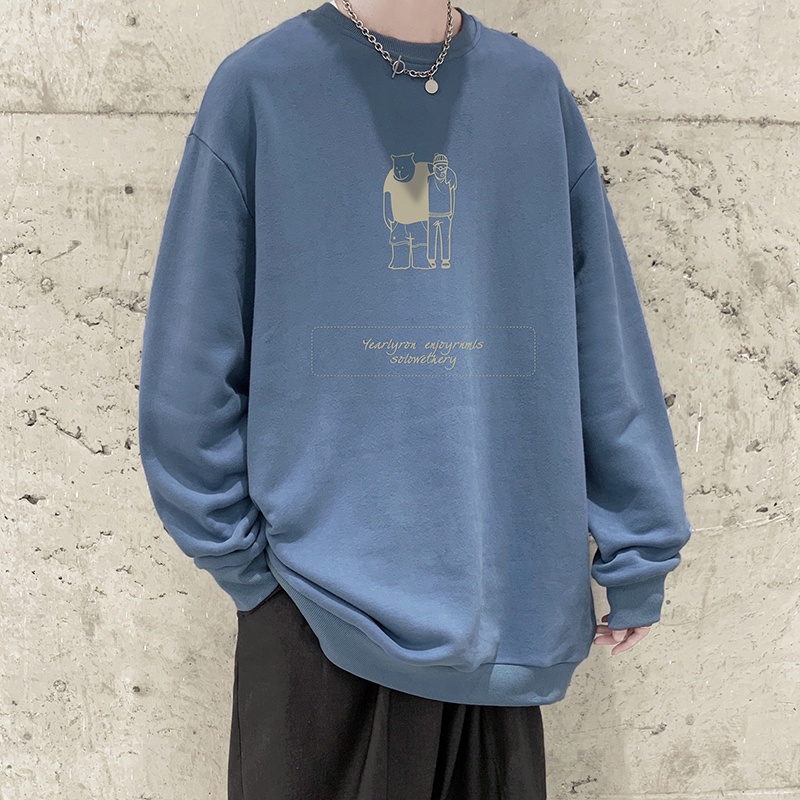Áo sweater cổ tròn dáng rộng thiết kế thời trang mùa xuân thu theo phong cách Hồng Kông cho cặp đôi
