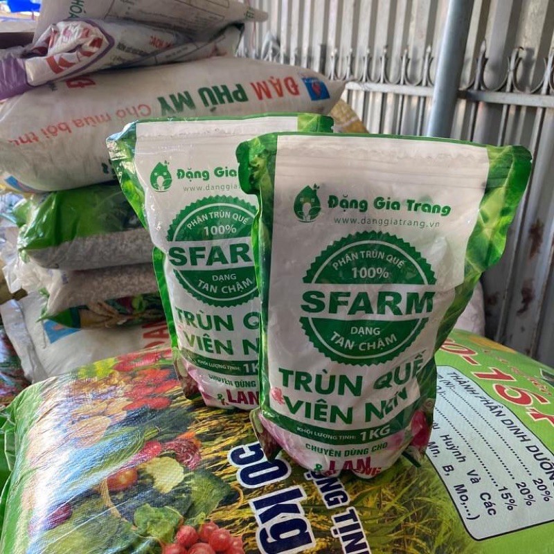 Phân Trùn Quế SFARM dạng viên tan chậm bón lan và hoa kiểng túi 1KG