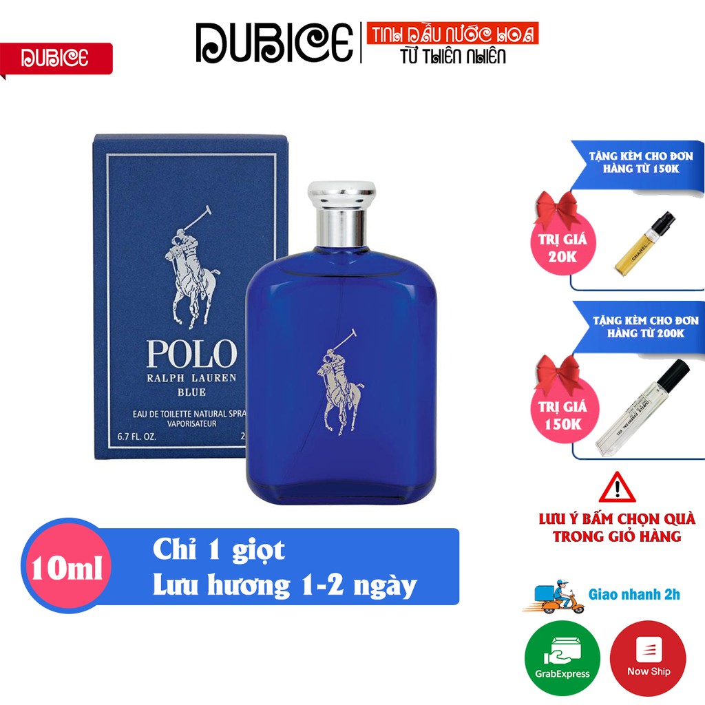 Tinh dầu nước hoa nam Polo Blue thơm lâu 1 - 2 ngày, hàng cao cấp chính hãng dùng làm mỹ phẩm, khử mùi - chiết mini