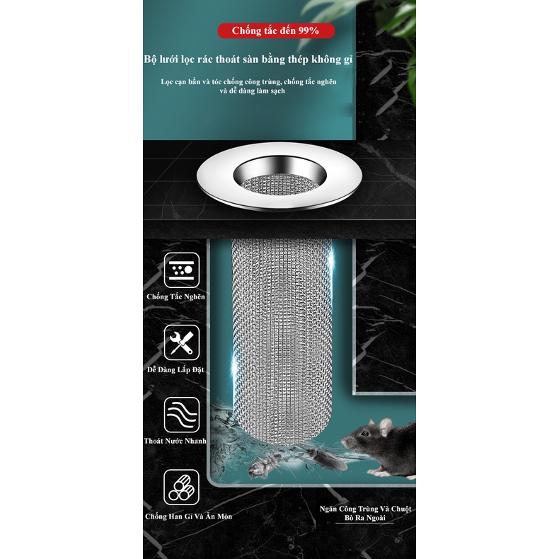 Dụng Cụ Thoát Nước Sàn Nhà Tắm Cải Tiến Lõi Lọc Dài Chứa Nhiều Rác, Thoát Nước Nhanh, Chống Tắc Hiệu Quả