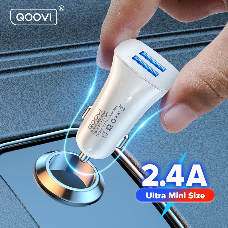 Tẩu sạc điện thoại QOOVI nhanh 2 cổng USB 5V 2.4A thông dụng chất lượng cho xe hơi