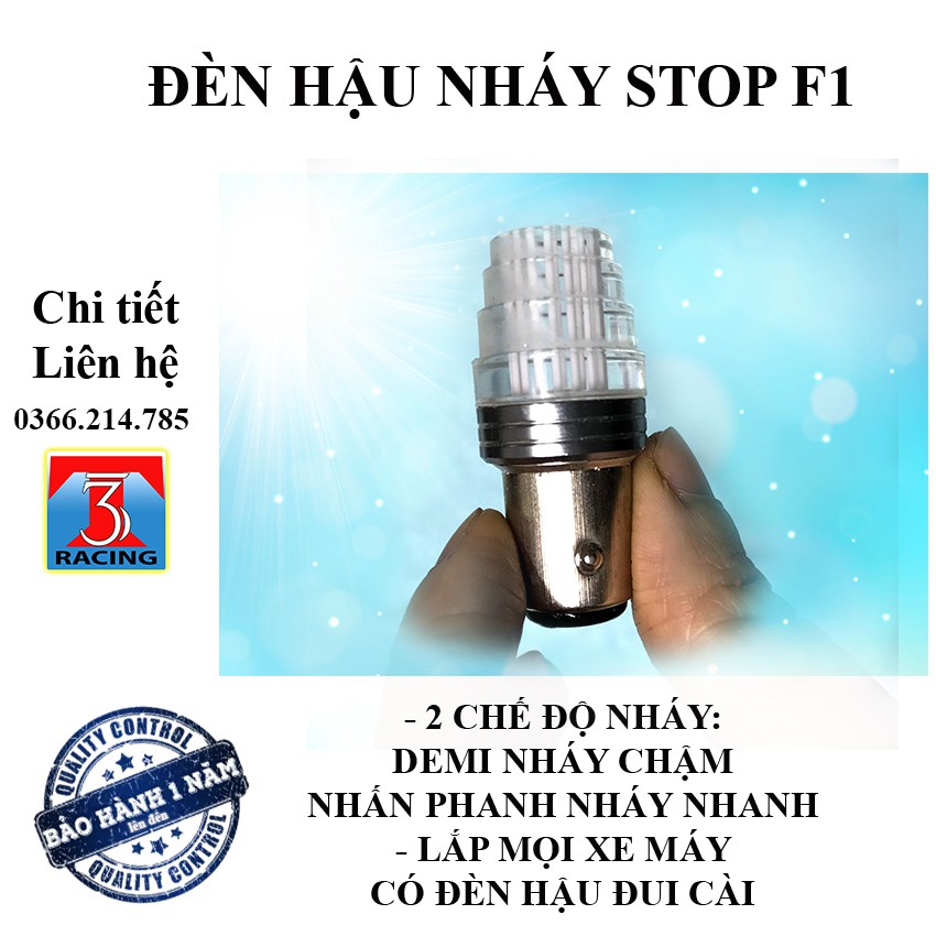 Đèn hậu xe máy stop F1 nháy 2 chế độ - demi nháy chậm nhấn phanh nháy nhanh - nhiều màu - 3T RACING