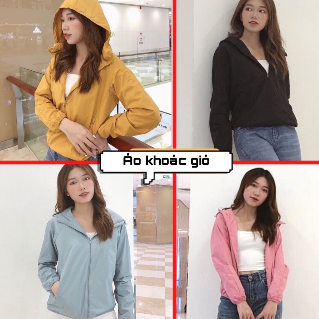 Áo gió trơn nhiều màu cho nữ 2 lớp chống nước cao cấp có túi đựng đẹp