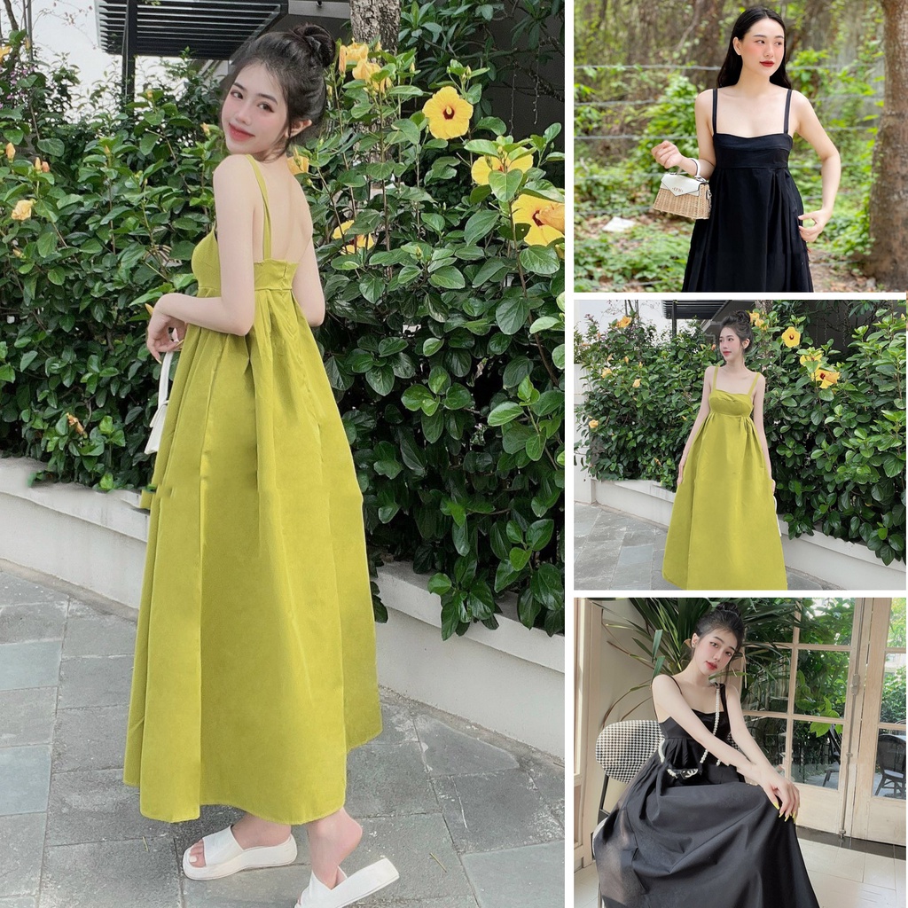 Váy 2 dây maxi nhún xòe siêu xinh đầm đi biển nữ NN388