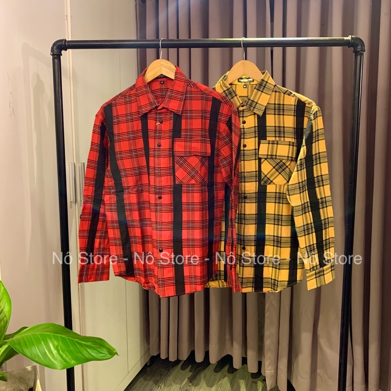 Sơ mi caro phối sọc thơi trang nam form suông rộng Nô Store
