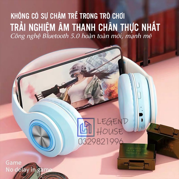 Tai nghe bluetooth chụp tai có micro chơi game. Tai nghe không dây gaming B39 âm thanh sống động pin trâu