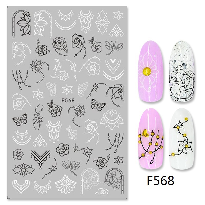 1 Miếng Dán Trang Trí Móng Tay 3D Họa Tiết Hoa Lá/Lá Mandala/Hình Học Độc Đáo